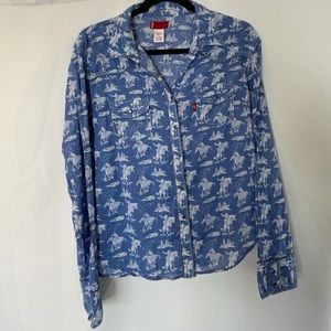 Levi Strauss Pearl Snap Long sleeve western cowboy shirt
